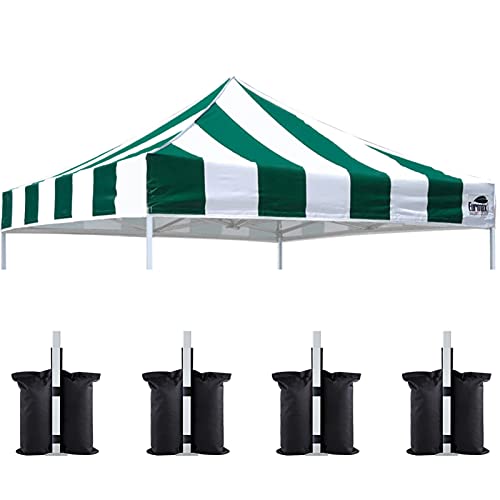 Image of Eurmax USA 10x10 Pop Up Canopy Replacement Top,Universal Instant Canopy Cover ONLY,Heavy Duty UPF 50+ UV Protection,Water & Wind Resistant Tarp,30+ Colors Available,Bonus 4 Sand Bags (Stripe Green)