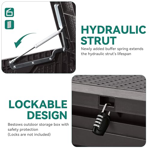 YITAHOME Garden Storage Box Waterproof, 380L Large Outdoor Storage Box with Lid, Lockable Patio Deck Boxes with Handles for Garden Tools Cushion Pillows Pool Supplies,120 x 53 x 63cm, Dark Brown