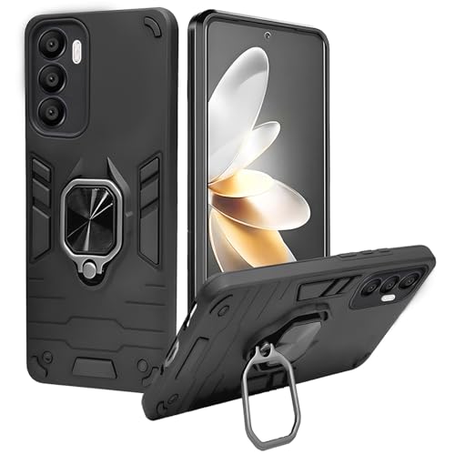Image of A rtistque Armor Bumper Back Case Cover for Oppo Reno 12 5G | Stylish Ring Holder & Inbuilt Stand | Shockproof TPU Protective Design | 360 Degree | Oppo Reno 12 Back Cover - Black