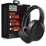 HyperGear Headphones Wireless - Black Active Noise Cancelling Headphones Over Ear Bluetooth HD Audio Deep Bass Dual Noise Canceling Mics ANC Gym Headphone Wireless Over Ear Sound Cancelling Foldable