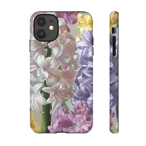 Coque résistante brillante pour iPhone 11 à motif jacinthe floral