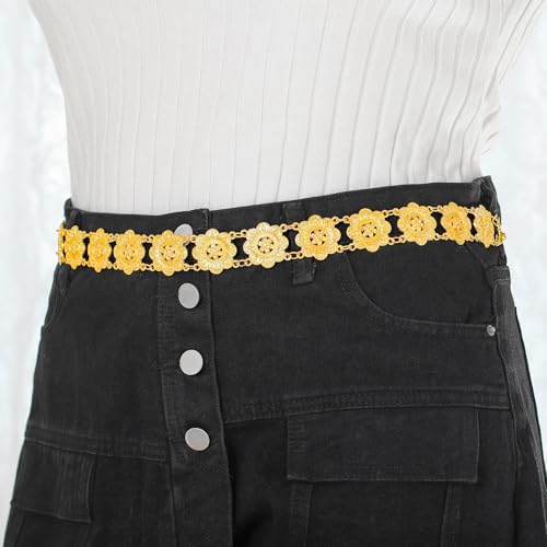 Navoky Boho Gold Belt Women Flower Metal Belts Adjustable Body Link Jewelry for Dress and Jeans4