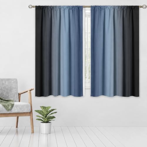 Navy Blue and Black Kitchen Curtains 39 inch Length,2 Panels,27.5"x39"