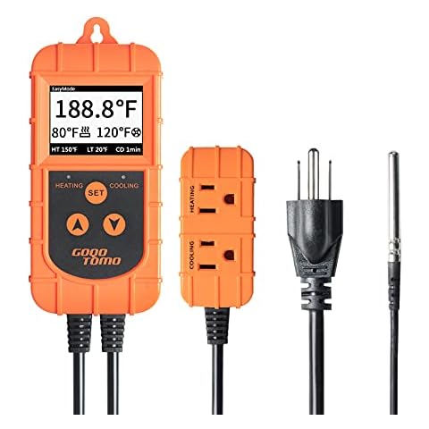 GOQOTOMO Smart Temperature Controller Thermostat Heating and Cooling Mode for Homebrew Fermenter Greenhouse Terrarium 100-240VAC NTC Sensor Improved Version Cover