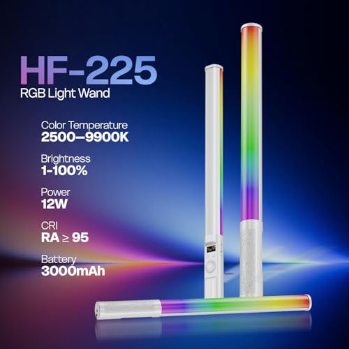 Image of HIFFIN HF-225 RGB LED Stick Light with 10W Power, RGB CCT HSI Mode, 2500K-9900K Adjustable, 24 FX Effect, App Control, 2600mAh Battery, Type-C Charging, 1000LM Output Stick Light for Photography.