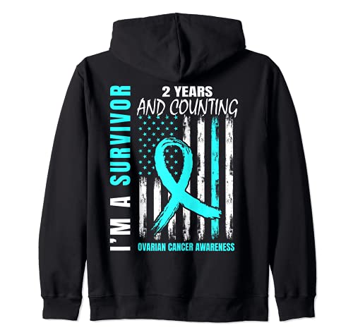 2 Years Ovarian Cancer Survivor Gifts Drapeau américain Sweat à Capuche