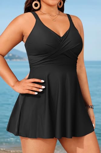 Image of Aqua Eve Plus Size Swim Dress - Two Piece Tankini Swimsuit Tummy Control Bathing Suit with Shorts 2025