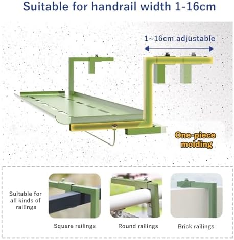 Metal Balcony Bar Table Outdoor Rail Hanging Table Wall-Mounted Side Table Space Saving for Patio Garden Porch(White,60x25cm)