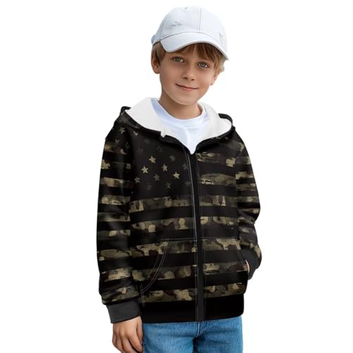 ELEDIZI American Flag Camo Hoodie for Boys Graphic Zipper Hoodie