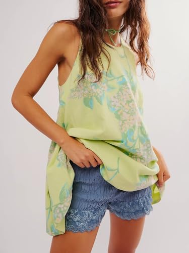 Floral Sleeveless Backless Mini Dress for Women Summer Loose Swing Flowy Sundress with Pockets2