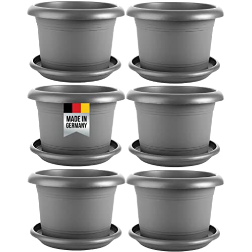 2friends Pflanzkübel groß außen, Blumentopf mit Untersetzer Durchmesser 30 cm, 6er Set Blumentöpfe Pflanztöpfe, Blumenkübel Pflanzentopf, Übertopf Pflanztopf Rundtopf, Anthrazit, Model: Walter