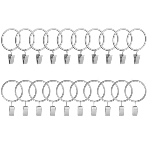 Lansian 20 Pack Curtain Rings with Clips Hooks 1.5 in Diameter Rustproof