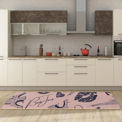 2 alfombrillas de cocina con diseño de la torre Eiffel, base antideslizante y lavable 6