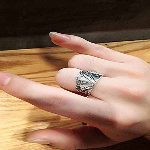 Anéis modernos práticos e atraentes, padrão de pôquer de baralho masculino banhado a prata abertura