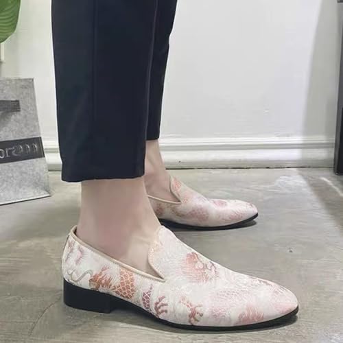 Mens Fashion Chinese Embroidery Slip-On Dress Loafers Pointed Toe Chunky Heels Non-Slip Smoking Shoes for Business Casual Dress Prom Party4