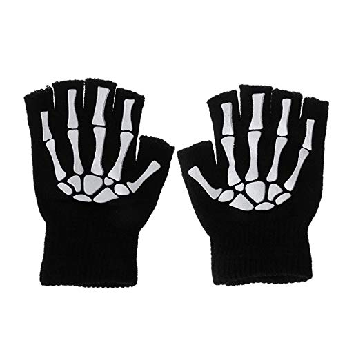 Guantes de punto PooBa sólidos de medio dedo con estampado de cráneo para ciclismo