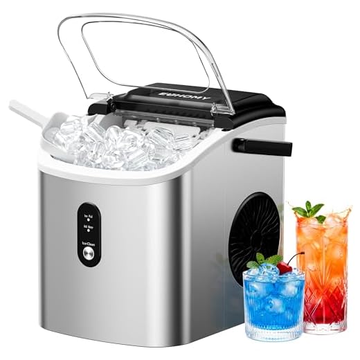EUHOMY Ice Maker Countertop, tragbare Eismaschine mit Tragegriff, 26,5 lbs pro Tag, 9 Würfel in 6 Mins, Auto-Cleaning, mit Korb und Scoop, für Zuhause, Küche, Camping, RV (Silber)
