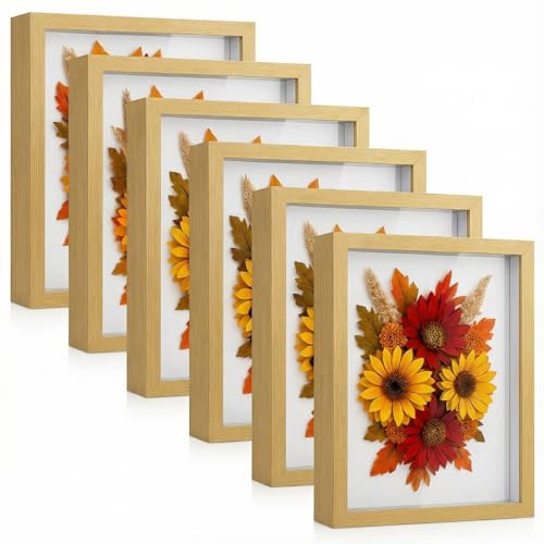 Tuanse 6 Pieces Shadow Box Picture Frame, Wood Color, 5 X 7 Inch