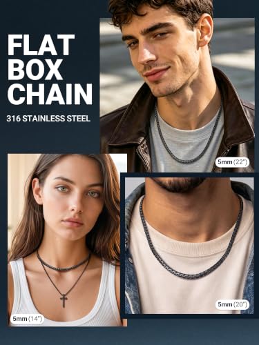 Image of PROSTEEL Stainless Steel Flat Box Link Chain Necklace for Men
