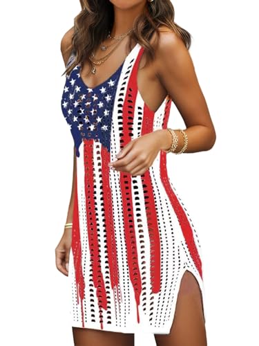 Bellelily Swimsuit Coverup for Women Bathing Suit Cover ups Crochet Beach Tank Dress Hollow Out Slit Bikini Cover Up Sleeveless Dresses