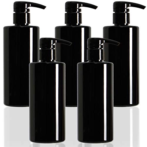 Youngever 5 Pack Black Plastic Pump Bottles 16 Ounce, Empty Pump Bottles for Shampoo, Pump Bottles Bottles for Cleaning Solutions
