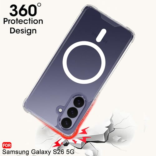 Image of TheGiftKart for Samsung S26 Case, Shockproof Clear Back Cover Compatible with MagSafe, Camera & Screen Protection, 360 Degree Protection Galaxy S26 Back Cover (PC & TPU, Transparent)