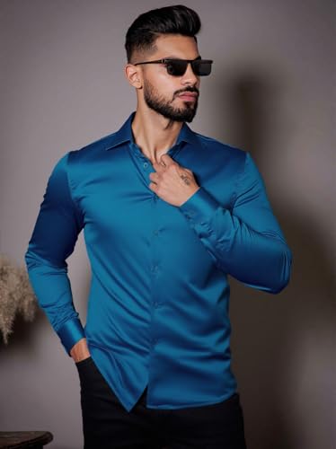 Image of IndoPrimo Men's Stylish Solid Satin Casual Shirt for Men Full Sleeve