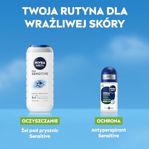 NIVEA MEN Derma Control Sensitive Herren Antitranspirant 72h Kugelschutz mit Vitamin E und Hyaluronsäure 50ml