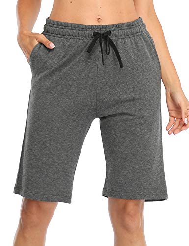 Safort 25,4 cm Bermudas activas para Mujer 100% algodón 3 Bolsillos Pijama Lounge Essential Shorts Largos Casual - Gris Oscuro - L Cover