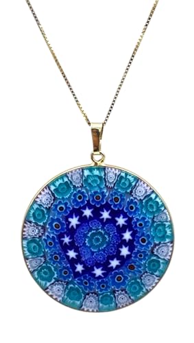 Murrina Millefiori In Vetro Di Murano Con Bordo e Catenina In Argento 925 Diam. 36 mm (COLORE 5)