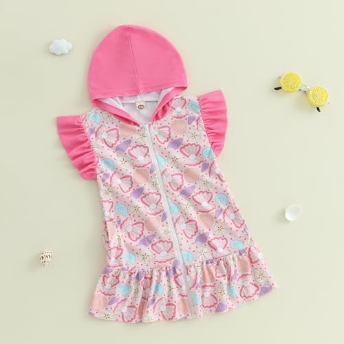 Image of Socutebabe Toddler Girl Swimsuit Cover Up Kids Beach Dress Bow Print Long Sleeve Hooded Bathing Suit Towel Coverup Swimwear