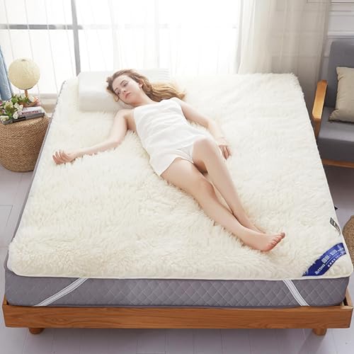 Wool Mattress Pad Queen - Australian Pure Sheep Wool Fleece Fitted Mattress Topper - Soft and Comfortable Lamb Wool Mattress Pad