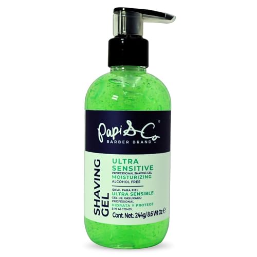 Papi & Co. Shave Gel Men – Sensitive Skin Shaving Gel with Brazilian Mint Oil – Clear Non-Foaming Formula for Beard and Mustache – Moisturizing Barber Grooming Skincare, Alcohol-Free – 8.6oz