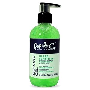 Papi & Co. Shave Gel Men – Sensitive Skin Shaving Gel with Brazilian Mint Oil – Clear Non-Foaming Formula for Beard and Mustache – Moisturizing Barber Grooming Skincare, Alcohol-Free – 8.6oz