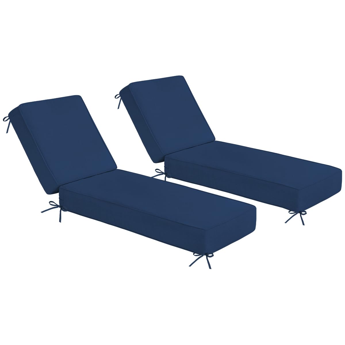Sundale Outdoor Olefin Chaise Lounge Cushion Set of 2, Water-Resistant Patio Lounge Chair Cushion, Thick Lounger Pad with 4 Straps Dark Blue, 80 x 26