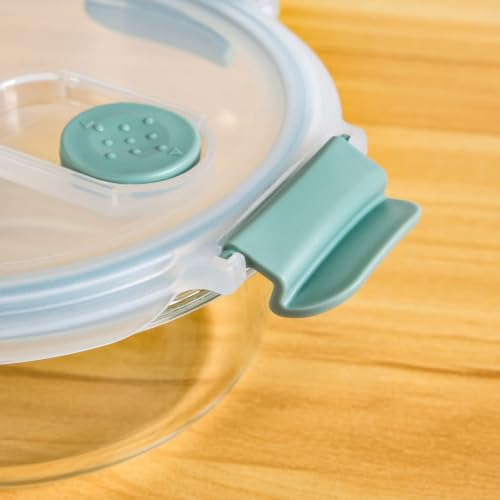 Image of Nestasia Round Stackable Glass Container with Lid Set of 4 (390ml, 630ml, 960ml, 1.4L) - Airtight Food Container with Air Vent for Kitchen | Dishwasher & Microwave Safe Container for Fridge Storage
