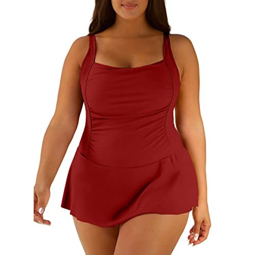 Aleumdr Womens Vintage Tummy Control One Piece Swimsuits Swimdress Push up Swimwear Bathing Suits Regular XX-Large Green