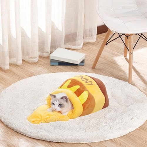 Lit pour chat jaune de haute qualité avec nid amovible confortable - 7