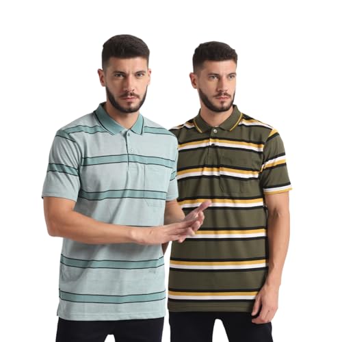 Image of INKKR Striped Men Polo Neck Half Sleeve T-Shirt