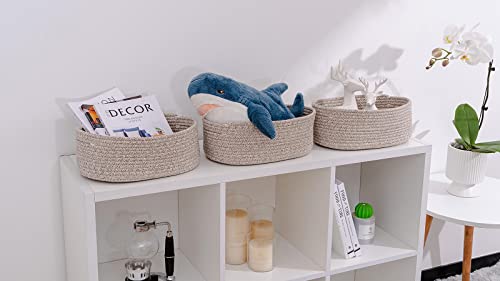 Kriitools Cute Shelf Basket To Store And Organize Household Items/Baskets&Bins For Daily Storage &Organizing/Woven Rope Basket For Living Room, Playroom/Small Oval-13X8.66X5.11’’,3 Packs Light Brown #TOP2