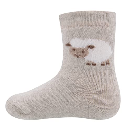 Foto von EWERS 2er-Pack Schaf-Socken für Kinder, 2 Paar Kindersocken mit Schäfchen-Motiv, Bio-Baumwolle, GOTS zertifiziert, MADE IN EUROPE, Beige/Grau, Größe 19-22