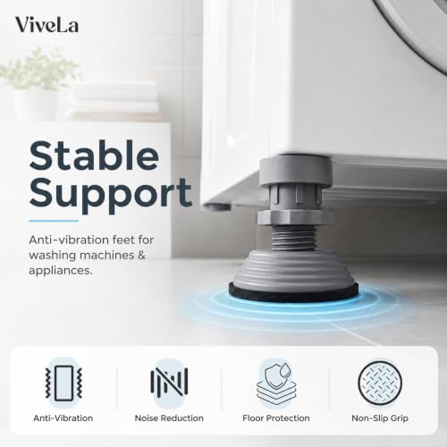 Image of Vivela Washing Machine Vibration Absorber Pads Set of 4 with Height Adjustment | Anti-Slip Shockproof Rubber Feet Stand | Noise & Vibration Reduction for Washing Machine, Refrigerator & Furniture