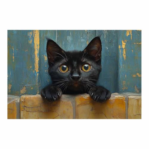 Toile murale animal chaton noir mignon sans cadre pour salon 70x100cm