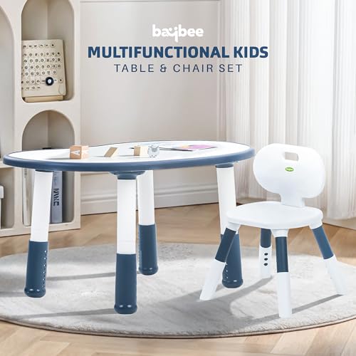 Image of BAYBEE Study Table for Kids with Chair,Multi-Functional Adjustable Study Table with Anti-Slip Base, Drawing Board, Safe Rounded Corners & Easy Plug-and-Play Installation (Blue)