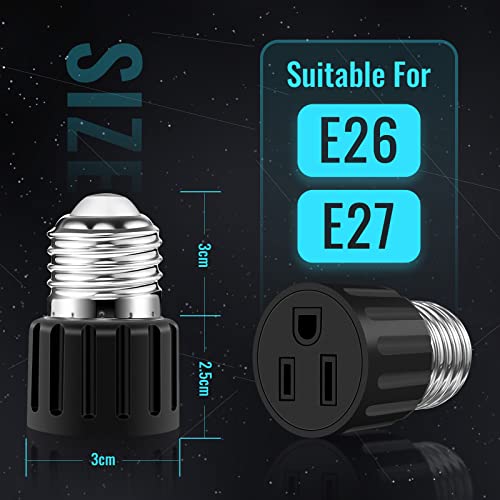 2 Packs Aborni E26/E27 3 Prong Light Socket To Plug Adapter, Polarized Screw In Outlet For Light Socket Adapter Outlet 3Prong Light Bulb Socket Adapter Fit For 2/3Prong Convert, For Porch Garage,Black #TOP1