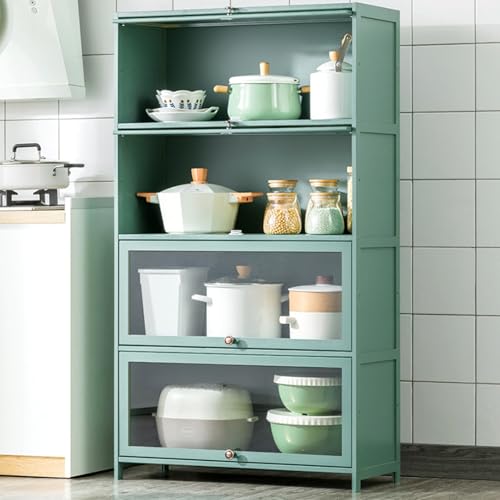 HKMIBA キッチン収納 食器棚 食器棚 キッチンキャビネット天然竹 幅32CM 透明ドア 多層家庭用収納ラック 高さ73/106/140CM 食器棚 一人暮らし 多目的ダイニングサイドキャビネット キッチン リビングルーム 寝室 玄関 書斎に最適 お手