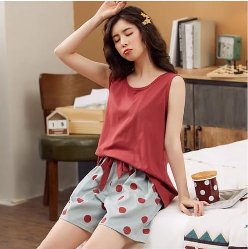 Image of Celary Korean Women Pyjama Set |Cute Printed Sleeveless Cotton Blend Top & Shorts Pyjama Set | Soft Breathable Summer Sleepwear & Loungewear for Ladies | Shorts Set for Women