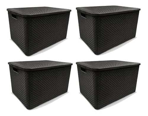 Kit c/ 4 Caixas Organizadoras Rattan 15L Preta c/Tampa