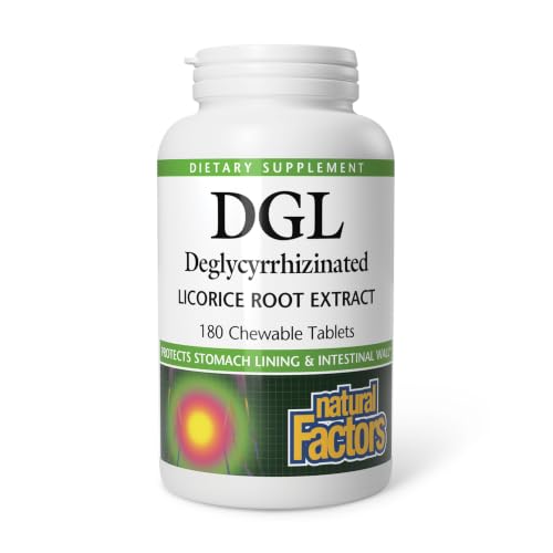 Natural Factors DGL Chewable - Digestive Support Supplement with Licorice Root Extract - Chewable Tablets Support Stomach Lining & Health - Non-GMO & Gluten-Free - 180 Chewable Tablets (180 Servings)