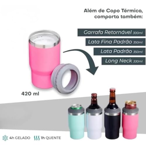 Copo térmico 3 em 1, copo térmico, latinha e long neck, isolamento a vácuo, inox, quente ou frio - T
